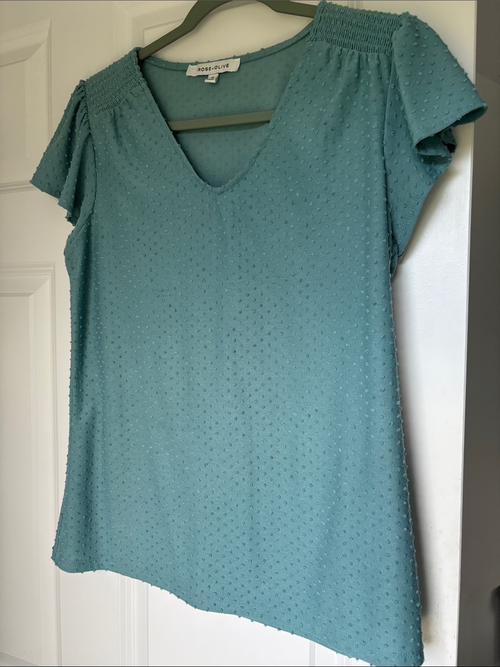 Rose & Olive Teal Dot Puff-Sleeve Shirt
